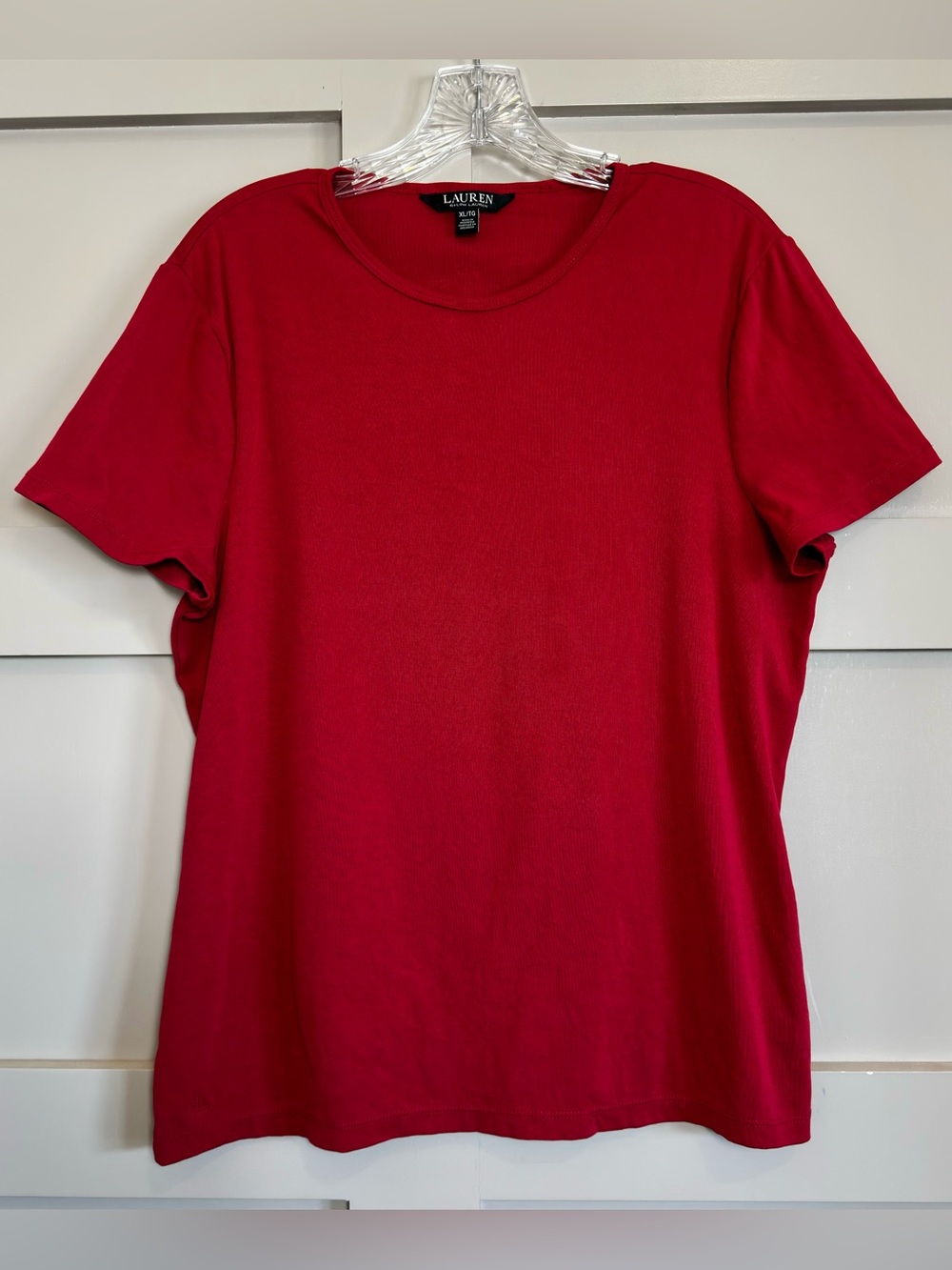 Lauren Ralph Lauren Cotton Slim Fit TShirt Women’s XL Red Knit Scoop Neck Preppy